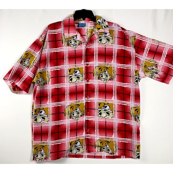 Seals Shirt Mens Large Urban Art cartoon Button Down Short Sleeve Red Check - Picture 1 of 6